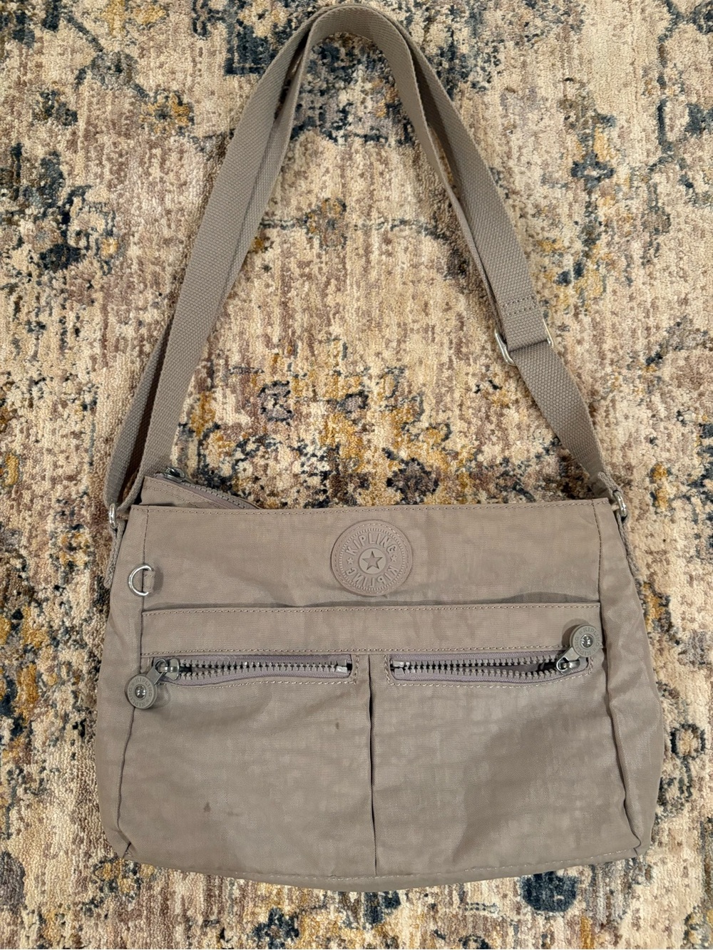 Kipling Taupe Shoulder Crossbody Bag with Dual Front Zips